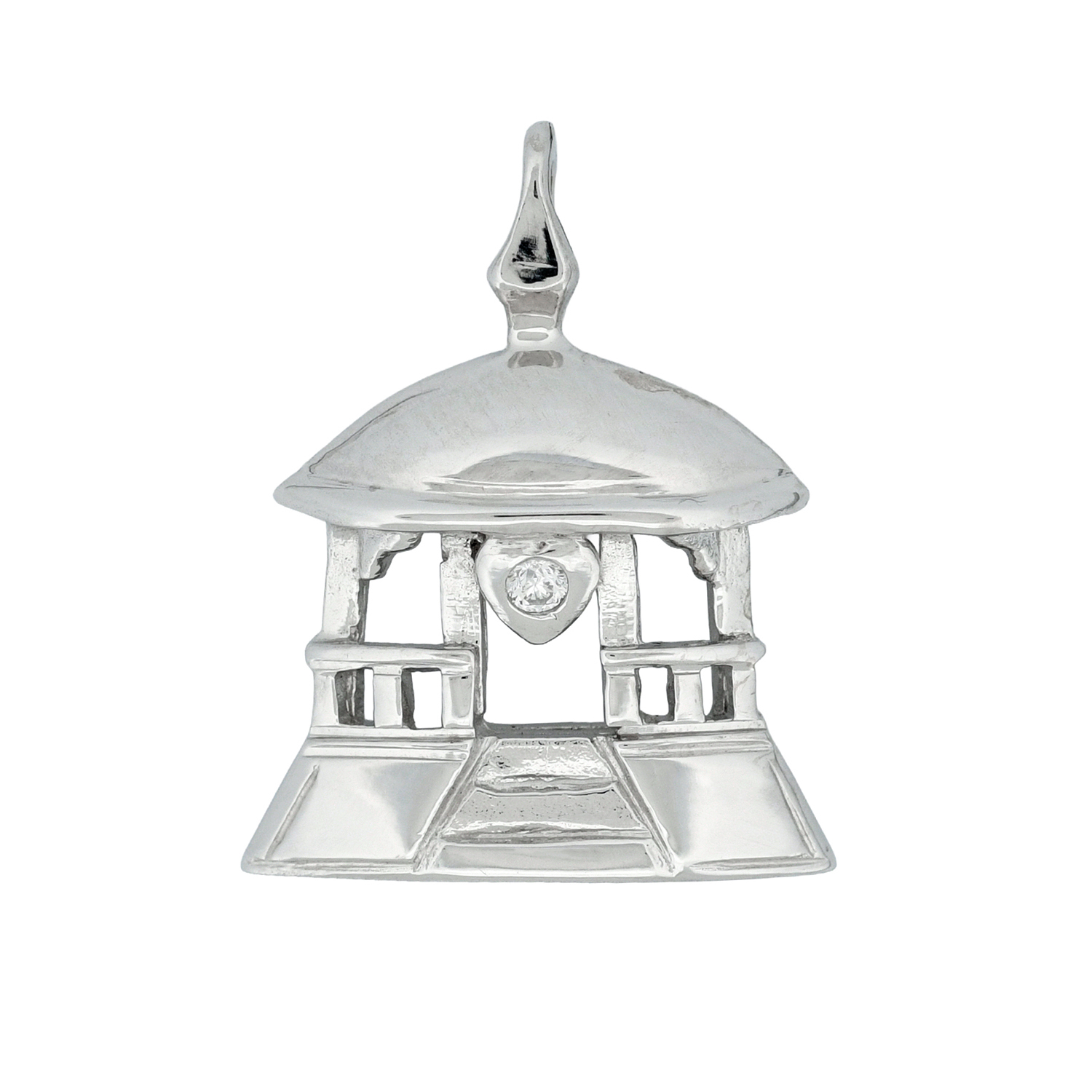 Médaille kiosque en or gris - Les Amoureux au Kiosque Peynet pendentif romantique