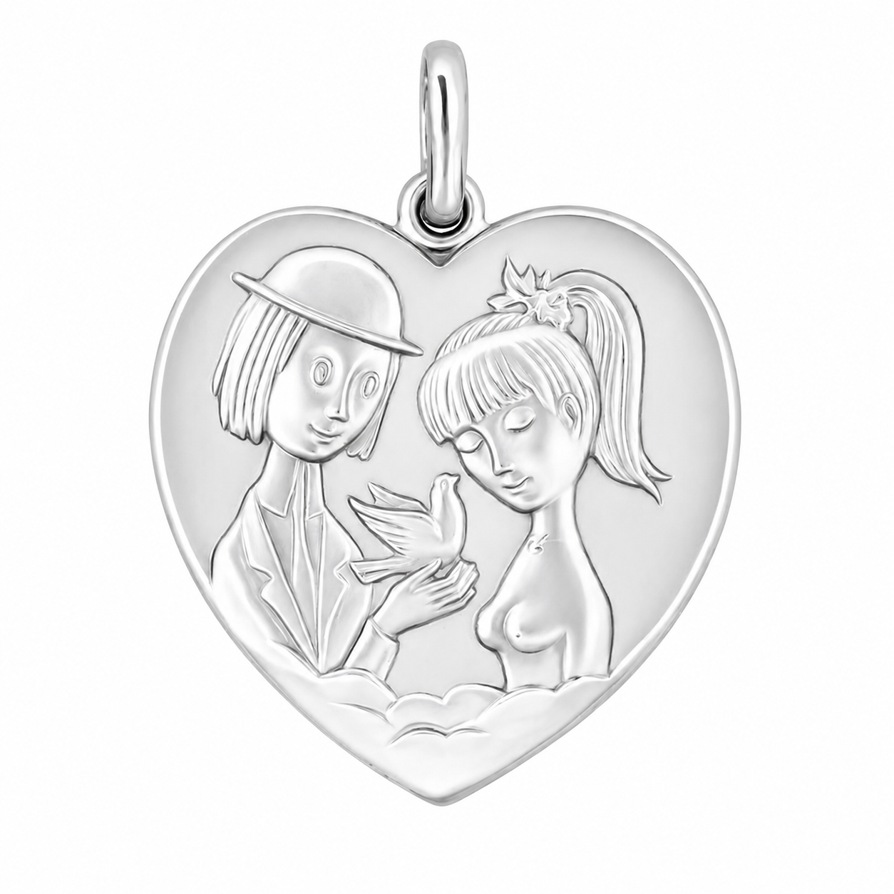 Médaille cœur en argent aux bords polis