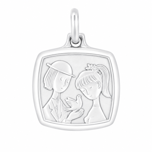 Médaille carrée en argent aux bords polis