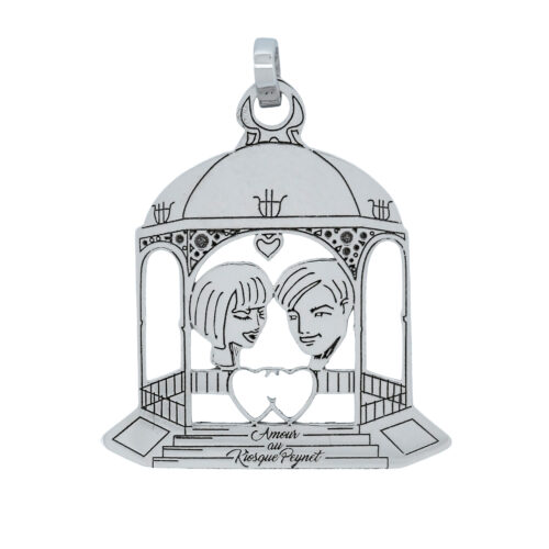 Médaille kiosque en or gris - Les Amoureux au Kiosque Peynet médaille romantique