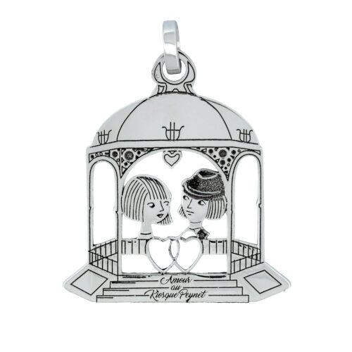 Médaille kiosque en or gris - Les Amoureux au Kiosque Peynet médaille romantique