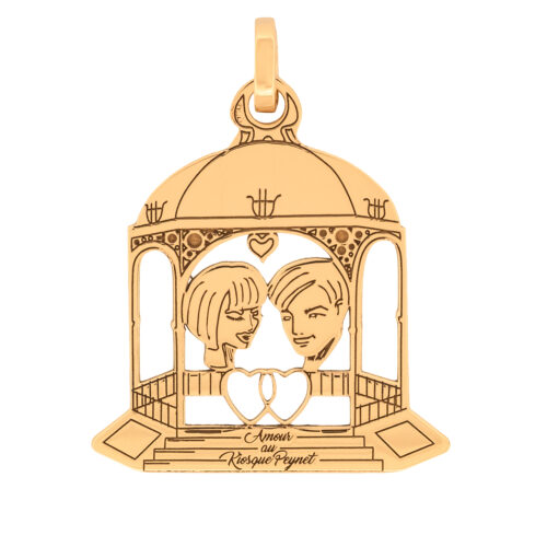 Médaille kiosque en or jaune - Les Amoureux au Kiosque Peynet médaille romantique