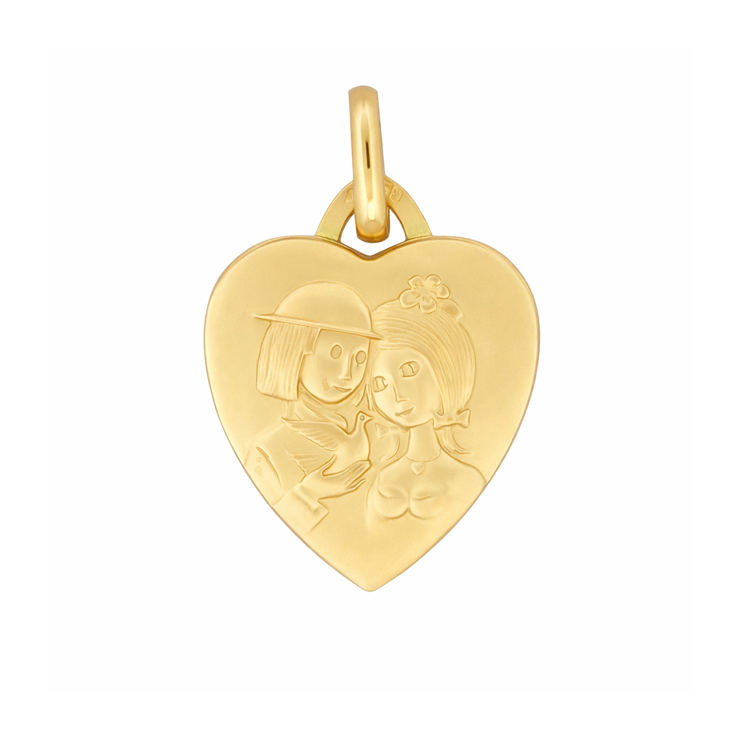 Médaille cœur en or jaune - Les Amoureux au Kiosque Peynet pendentif romantique
