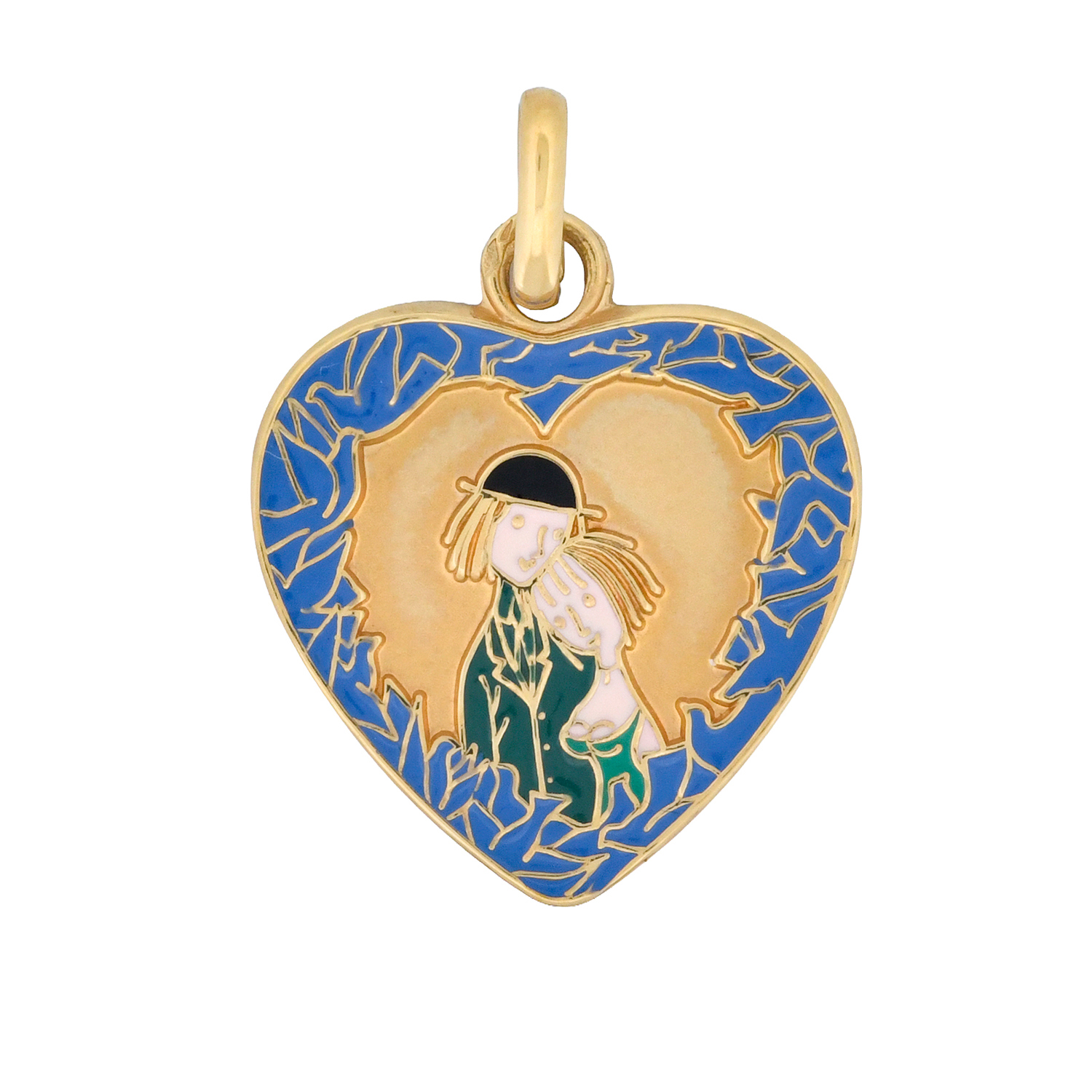 Médaille cœur en or jaune - Les Amoureux au Kiosque Peynet pendentif romantique