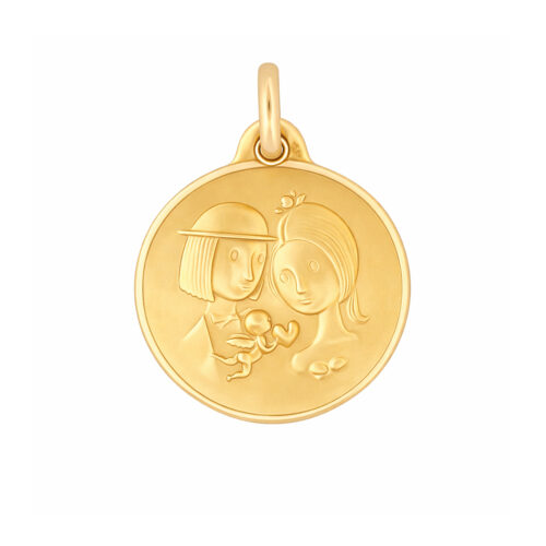 Médaille ronde en or jaune - Les Amoureux au Kiosque Peynet pendentif romantique
