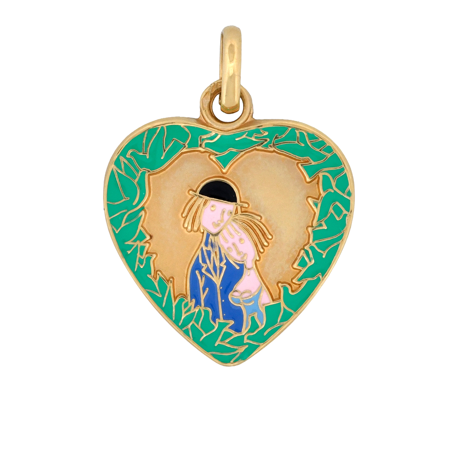 Médaille cœur en or jaune - Les Amoureux au Kiosque Peynet pendentif romantique