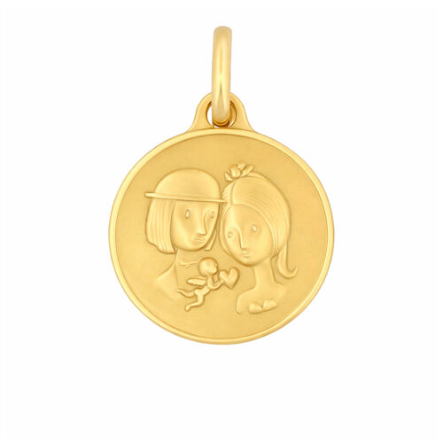 Médaille ronde en or jaune - Les Amoureux au Kiosque Peynet pendentif romantique