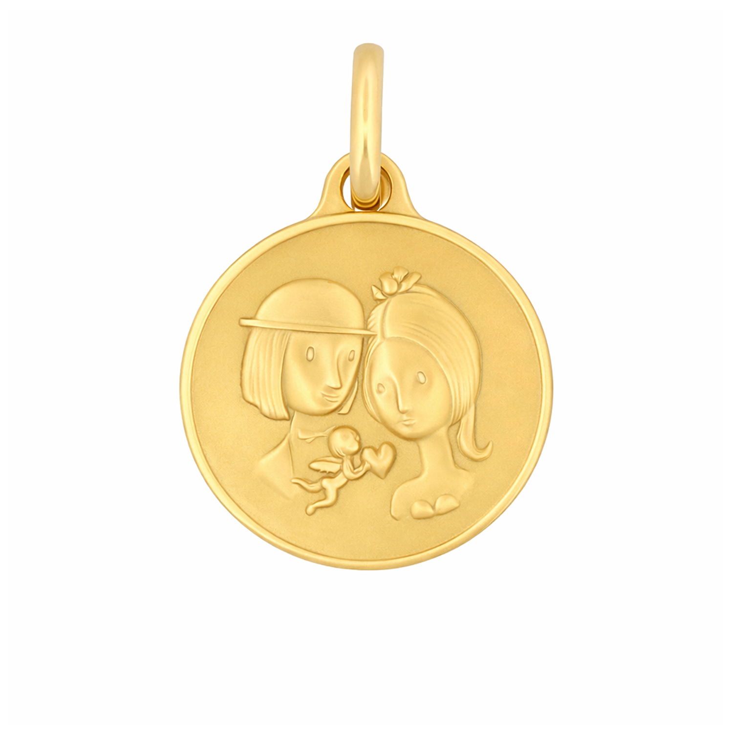 Médaille ronde en or jaune - Les Amoureux au Kiosque Peynet pendentif romantique