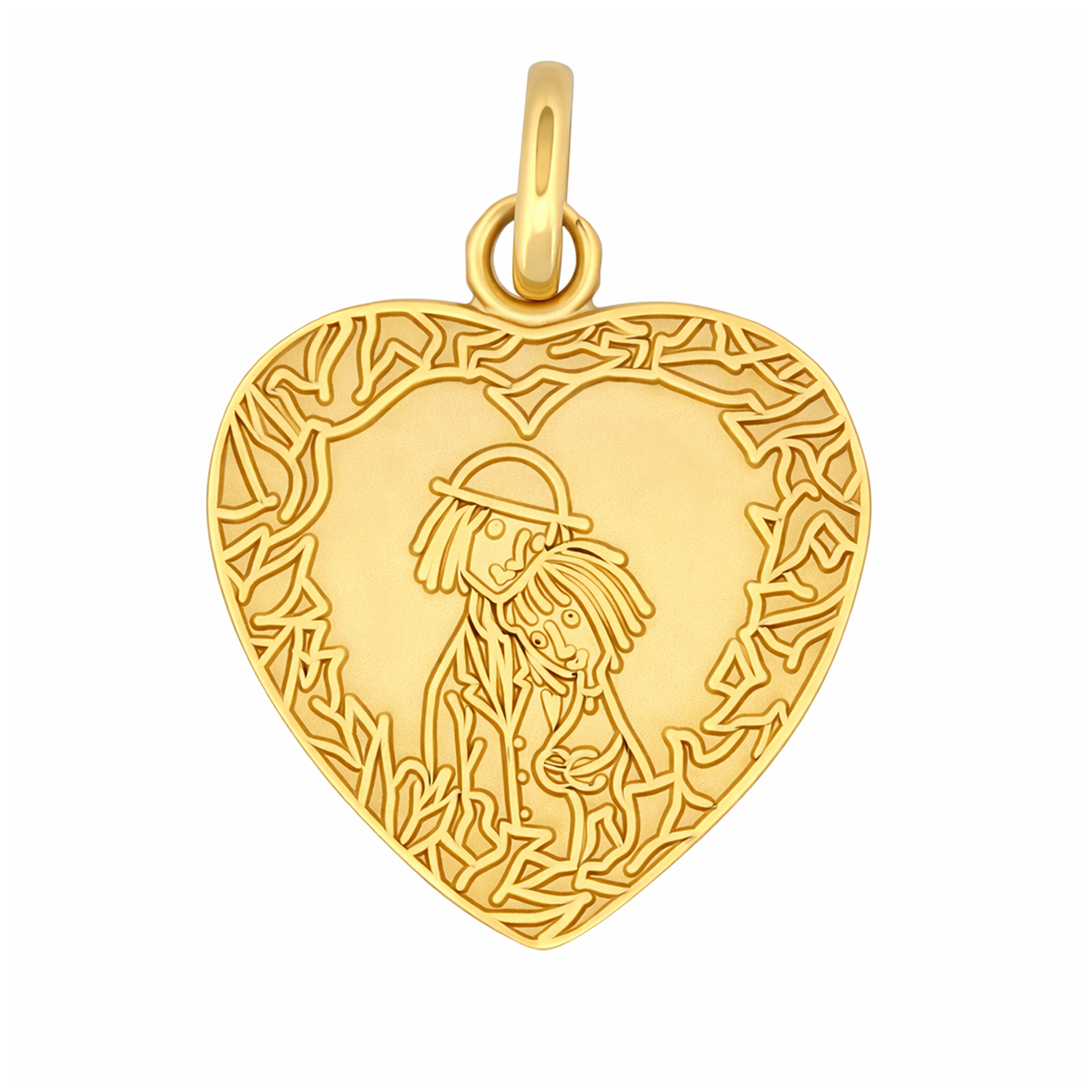 Médaille cœur en or jaune - Les Amoureux au Kiosque Peynet pendentif romantique