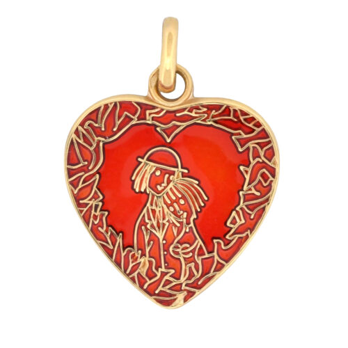 Médaille cœur en or jaune - Les Amoureux au Kiosque Peynet pendentif romantique