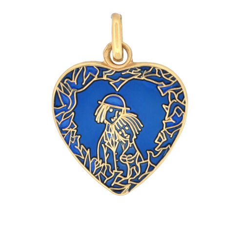 Médaille cœur en or jaune - Les Amoureux au Kiosque Peynet pendentif romantique