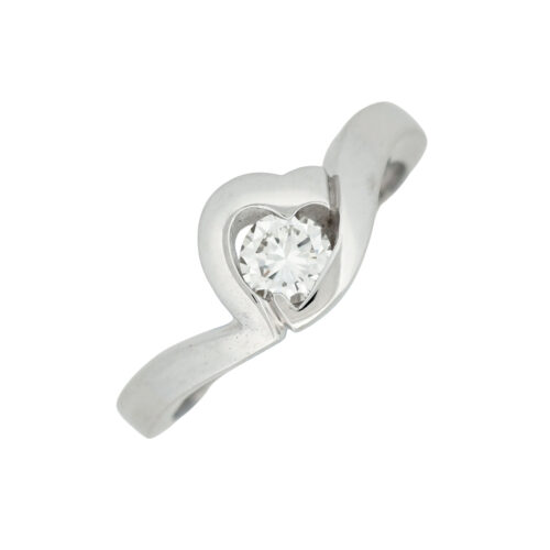 Solitaire cœur en or gris sertis d'un diamant - Les Amoureux au Kiosque Peynet