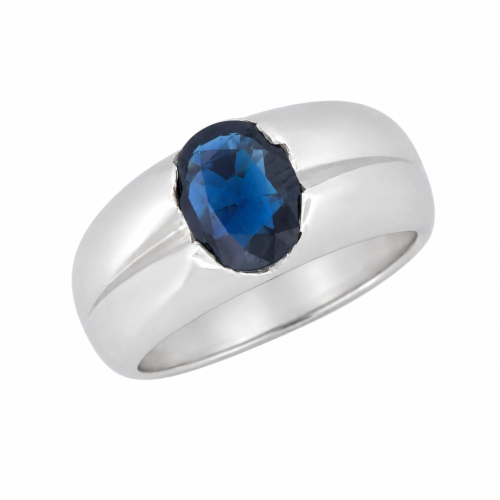 Bague en or gris sertie d’un saphir - Les Amoureux au Kiosque Peynet