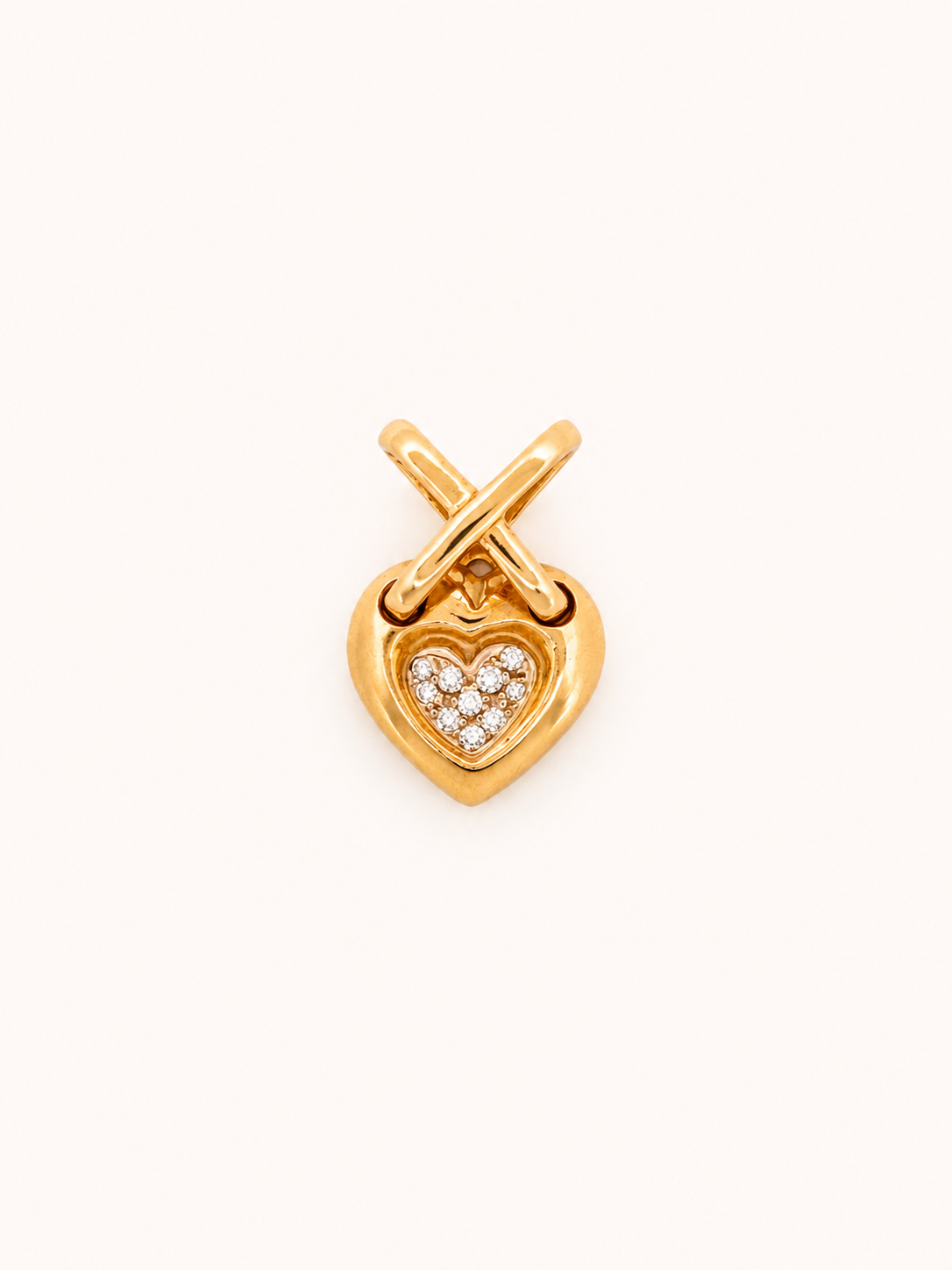 Pendentif coeur en or jaune serti de diamants - Les Amoureux au Kiosque Peynet