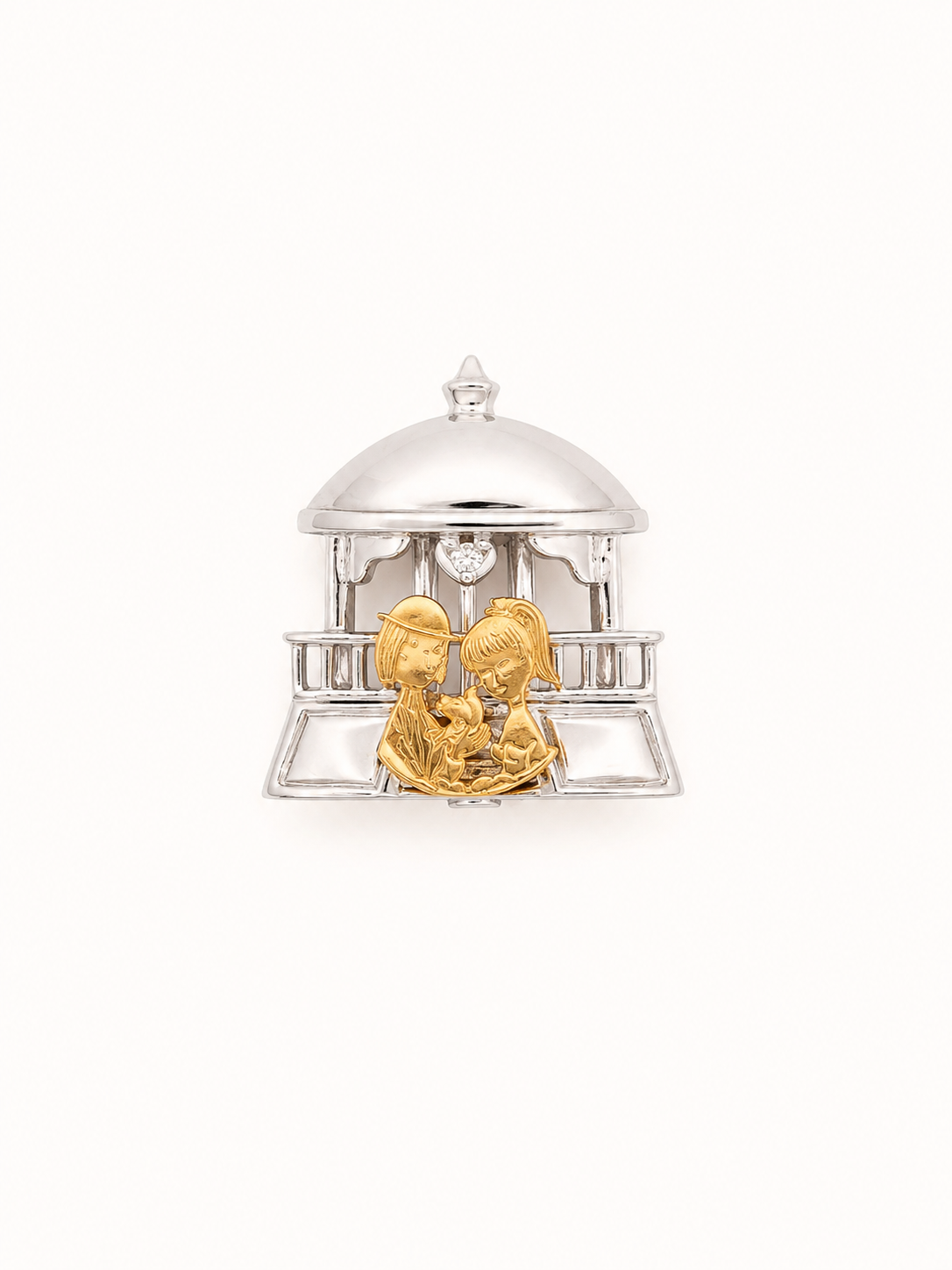 Broche Kiosque en or bicolore « Les amoureux » - Les Amoureux au Kiosque Peynet