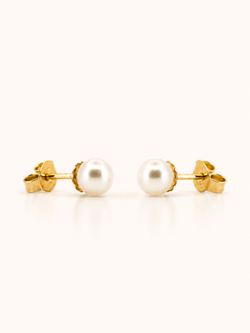 Boucles d’oreilles en or jaune serties de perles - Les Amoureux au Kiosque Peynet