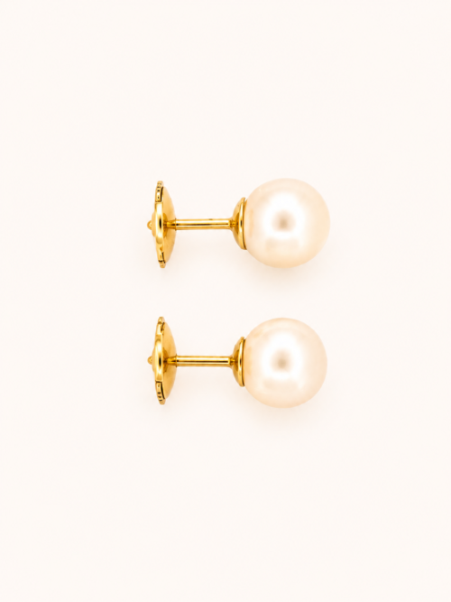 Boucles d’oreilles en or jaune serties de perles - Les Amoureux au Kiosque Peynet