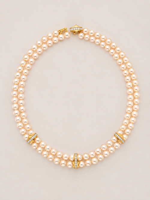 Collier de perles naturelles serti de diamants - Les Amoureux au Kiosque Peynet