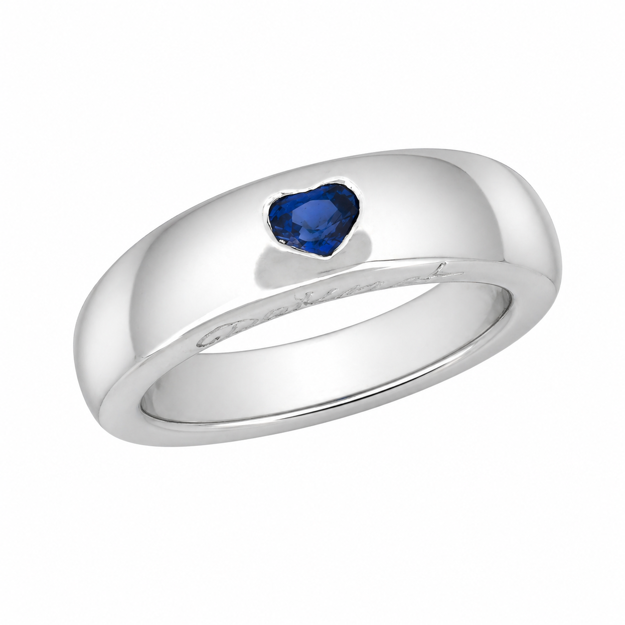 Bague en or gris sertie d’un saphir en forme de cœur - Les Amoureux au Kiosque Peynet
