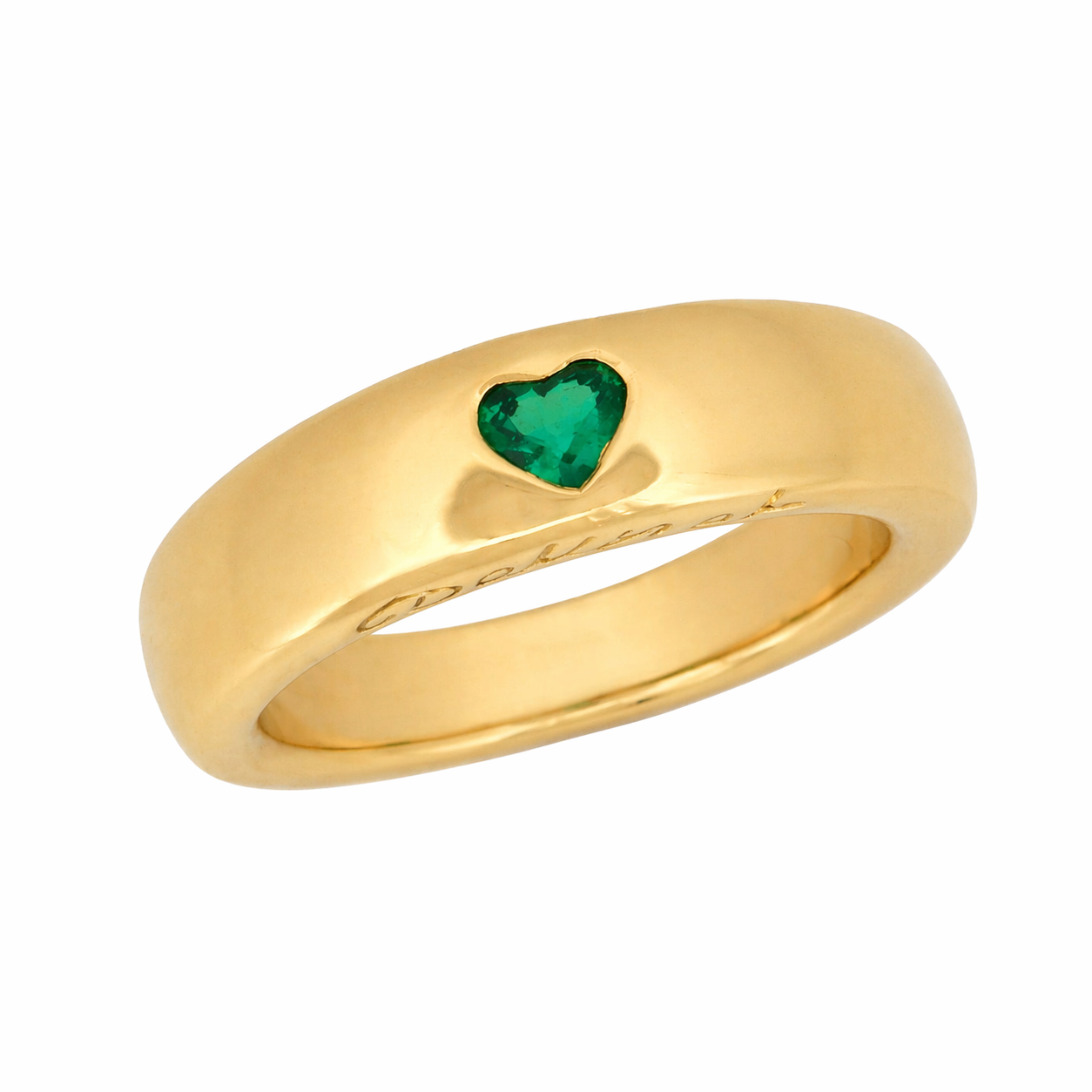 Bague en or jaune avec émeraude - Les Amoureux au Kiosque Peynet