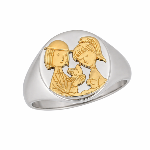 Bague ronde en or bicolore - Les Amoureux au Kiosque Peynet