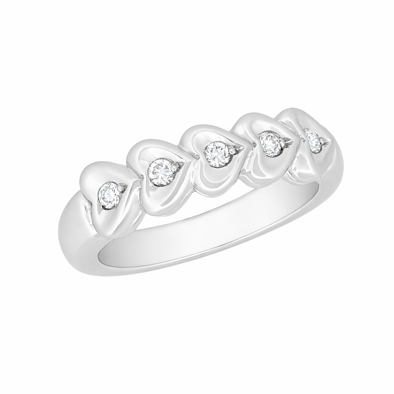 Alliance cœur en or gris sertie de diamants - Les Amoureux au Kiosque Peynet