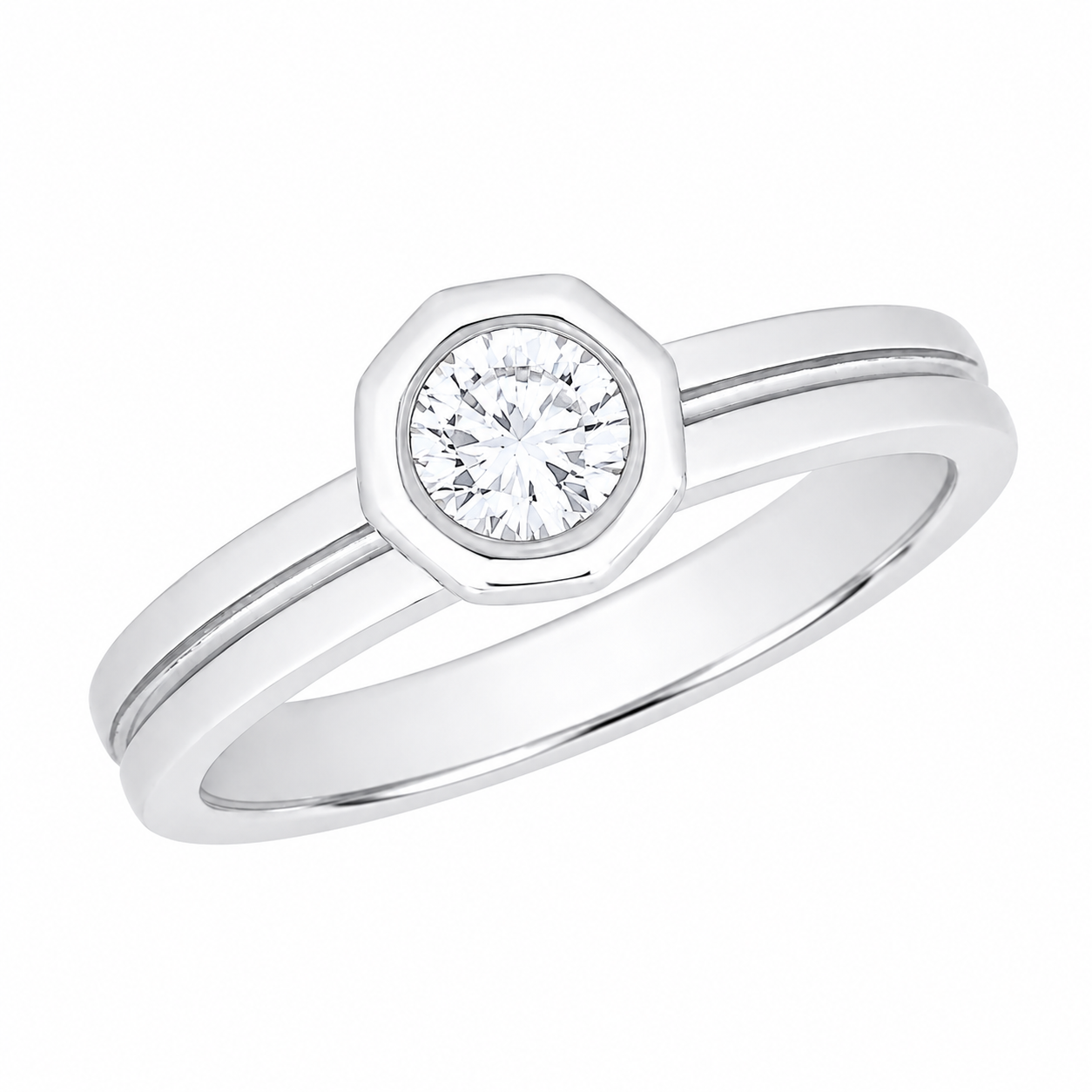 Bague en or gris sertis d'un diamant - Les Amoureux au Kiosque Peynet