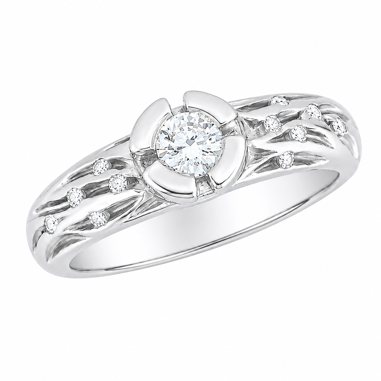 Bague en or gris sertie de diamants - Les Amoureux au Kiosque Peynet