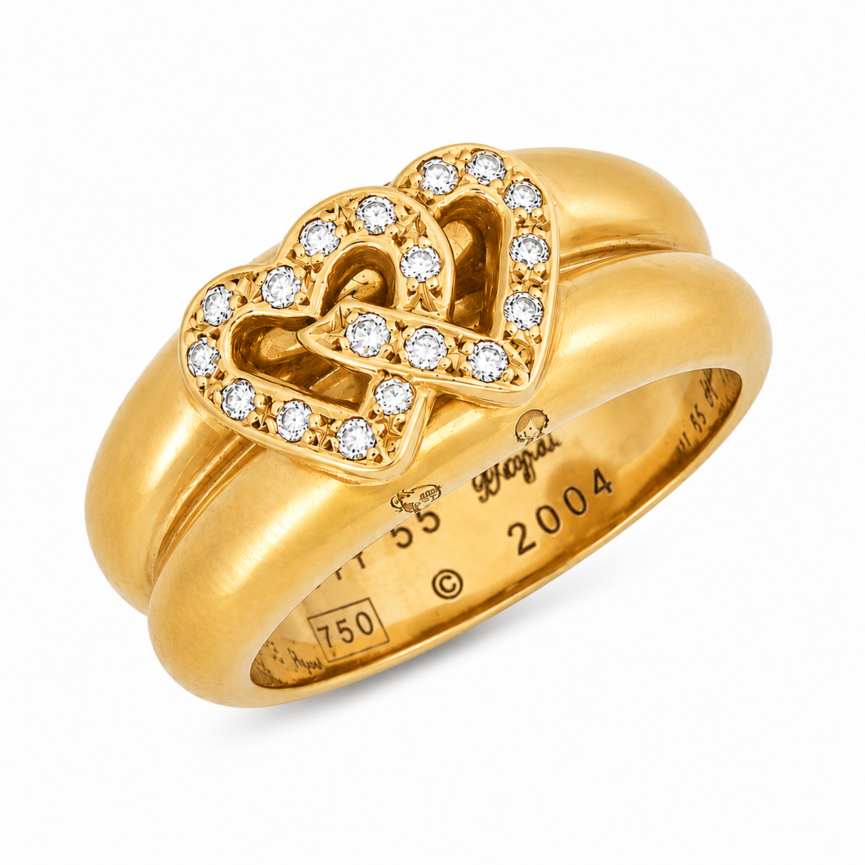 Bague coeur en or jaune avec diamants - Kiosque Peynet