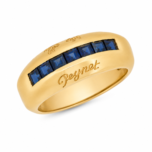 Bague en or jaune sertie de saphirs – Les Amoureux au Kiosque Peynet