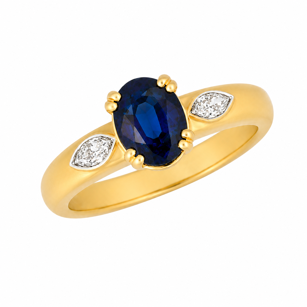 Bague en or jaune sertie d’un saphir et de diamants - Les Amoureux au Kiosque Peynet