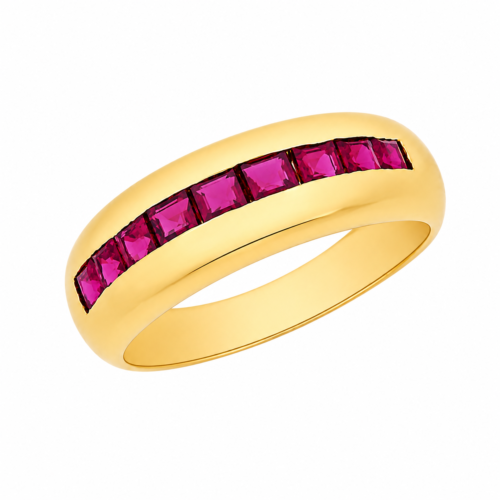 Bague en or jaune sertie de rubis- Les Amoureux au Kiosque Peynet
