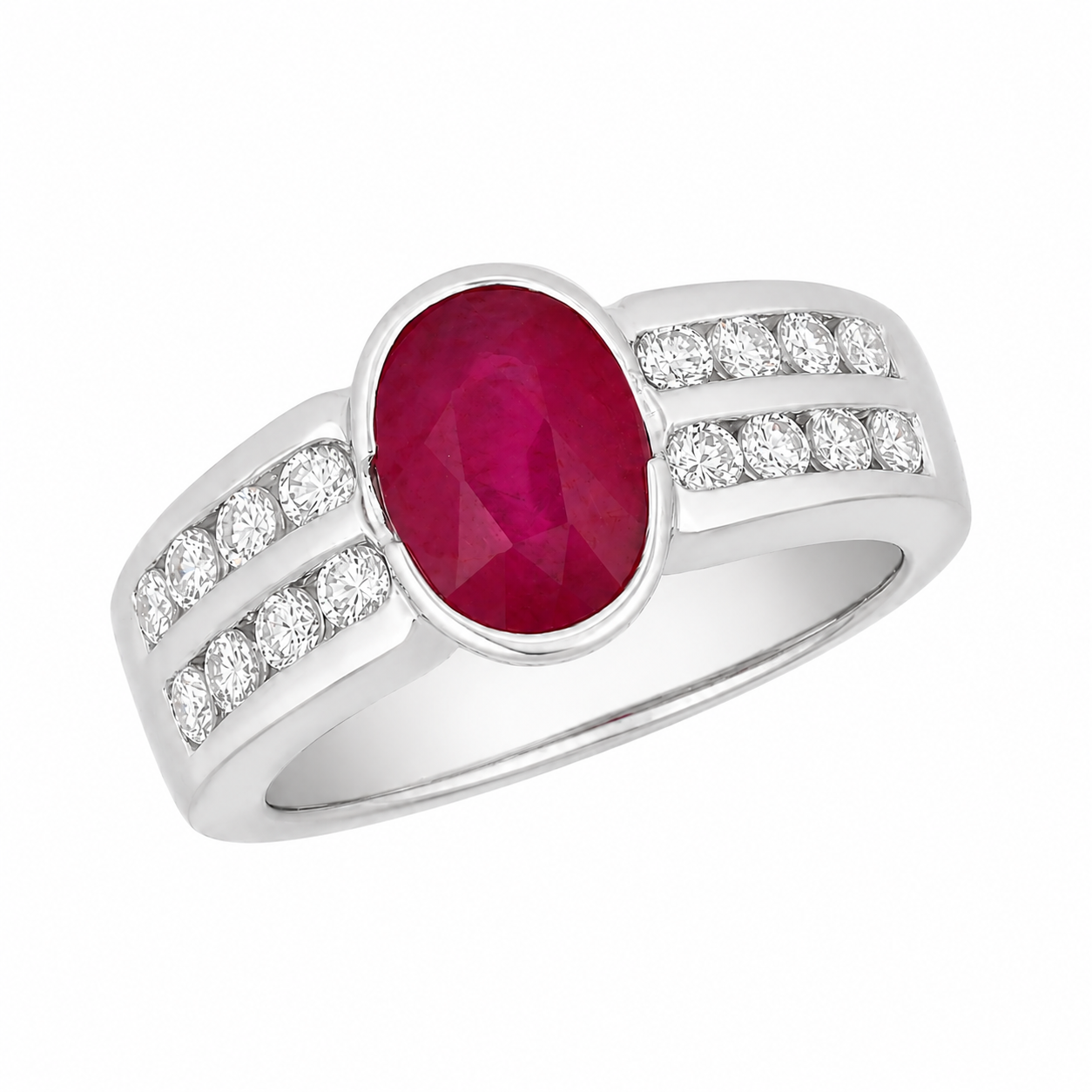 Bague en or gris sertie d'un rubis et de diamants - Les Amoureux au Kiosque Peynet