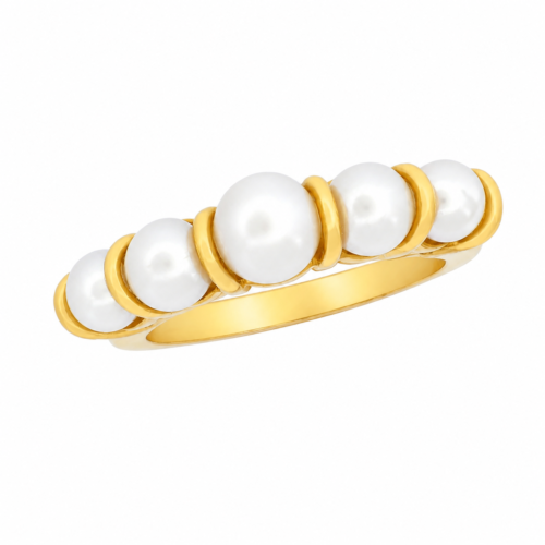 Bague en or jaune ornée de perles - Les Amoureux au Kiosque Peynet
