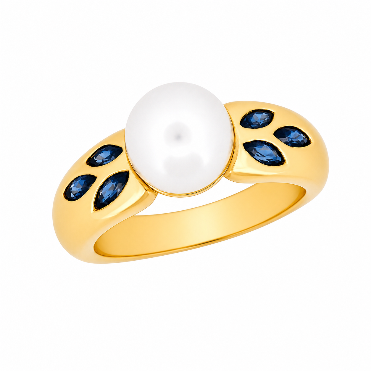 Bague en or jaune ornée de perle et de saphirs - Les Amoureux au Kiosque Peynet